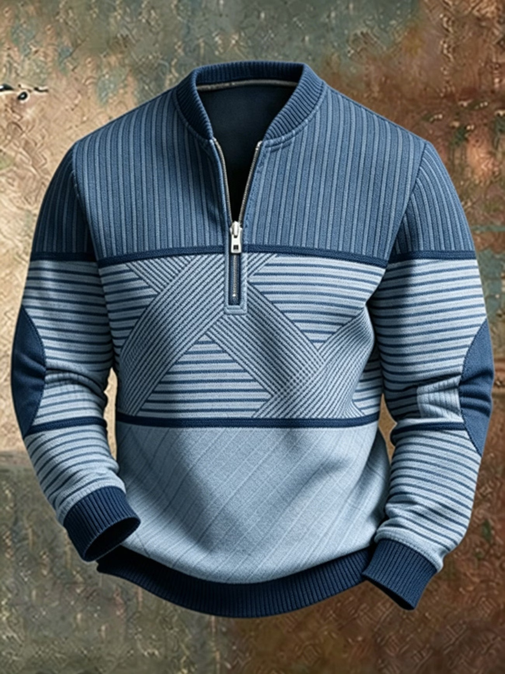 Viktor Herrenpullover mit halbem Reissverschluss in Blau