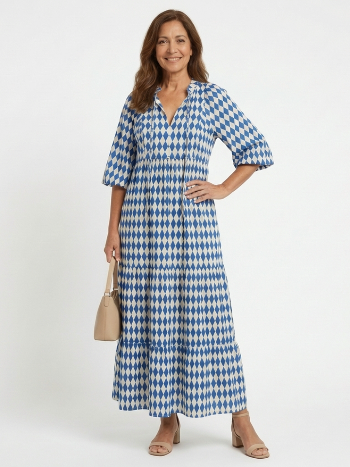 Elodie | Midikleid mit Rautendruck und Volants