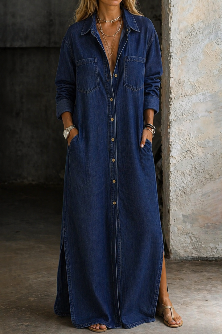 Mila | Denim Maxi Blusen Kleid