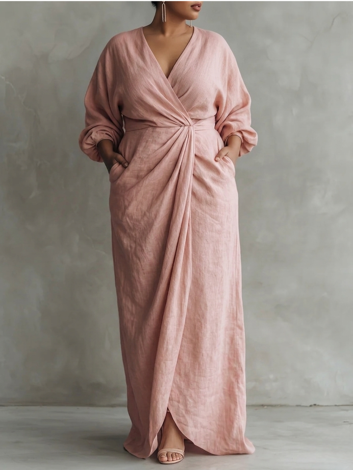 BETTY™ - ELEGANTES LEINEN V-AUSSCHNITT MAXIKLEID
