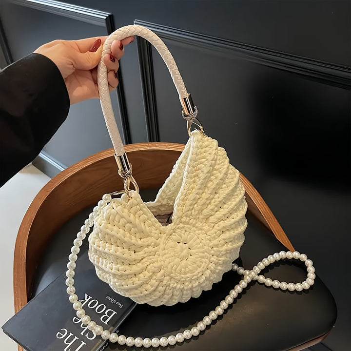 Tamara | Geflochtene Tote-Bag mit Kettenriemen - Cremeweiß
