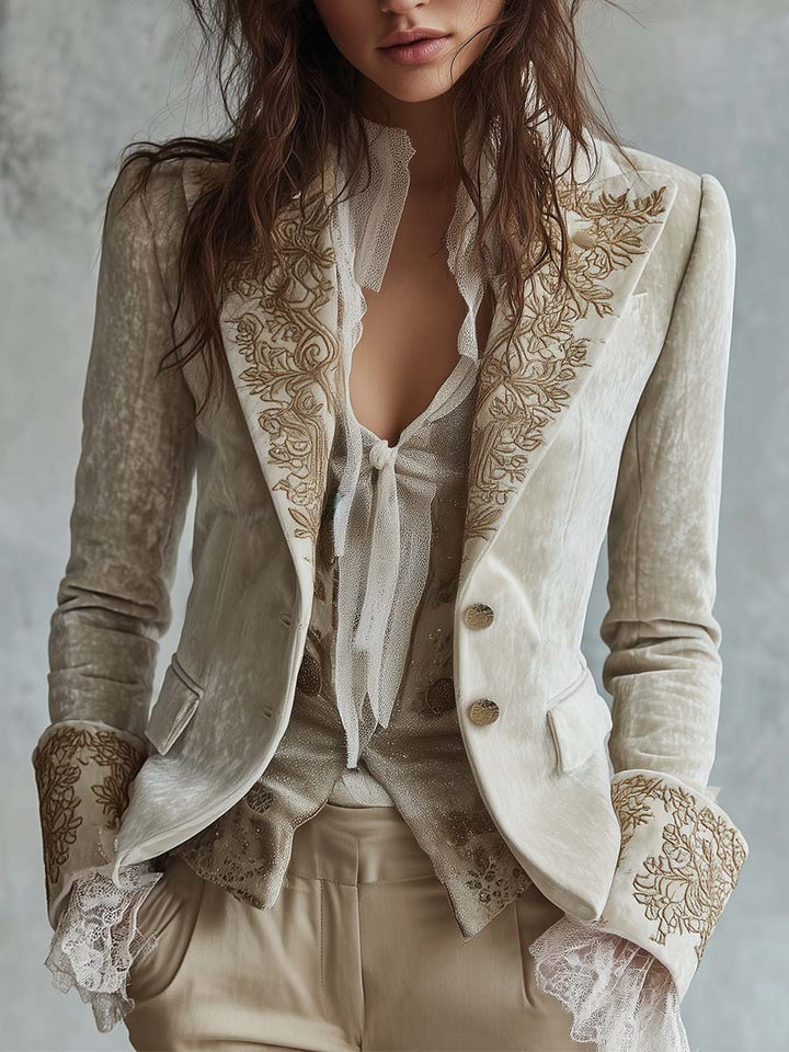 Constance | Blazer Ivory Bestickt Tailleur
