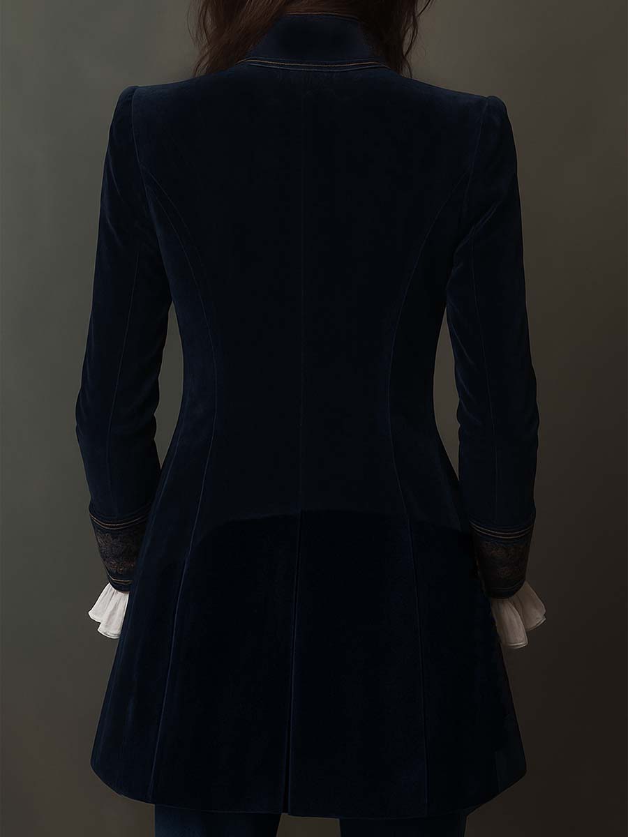 Athénaïs | Lange Bestickte Vintage-Jacke in Marineblau