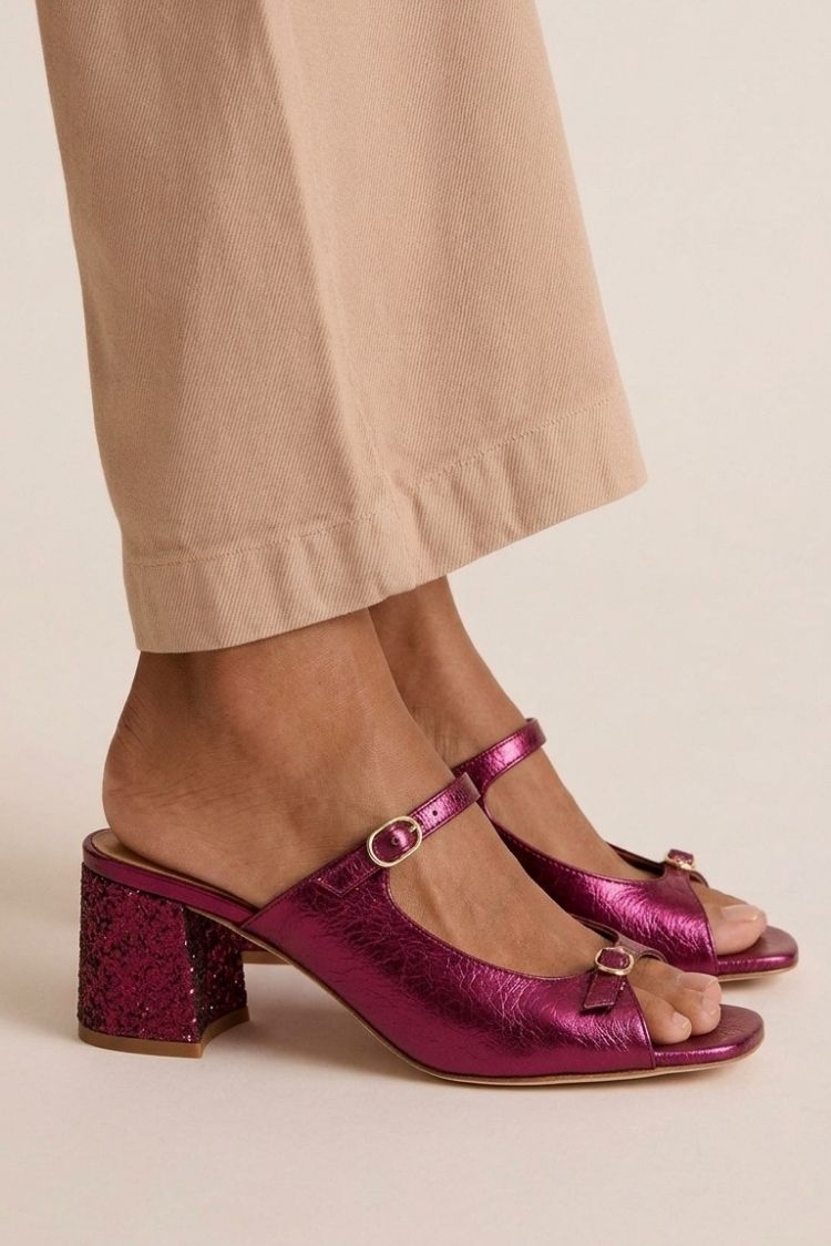 Breite Absatz Slingback Cut-Out Farbblock Gold
