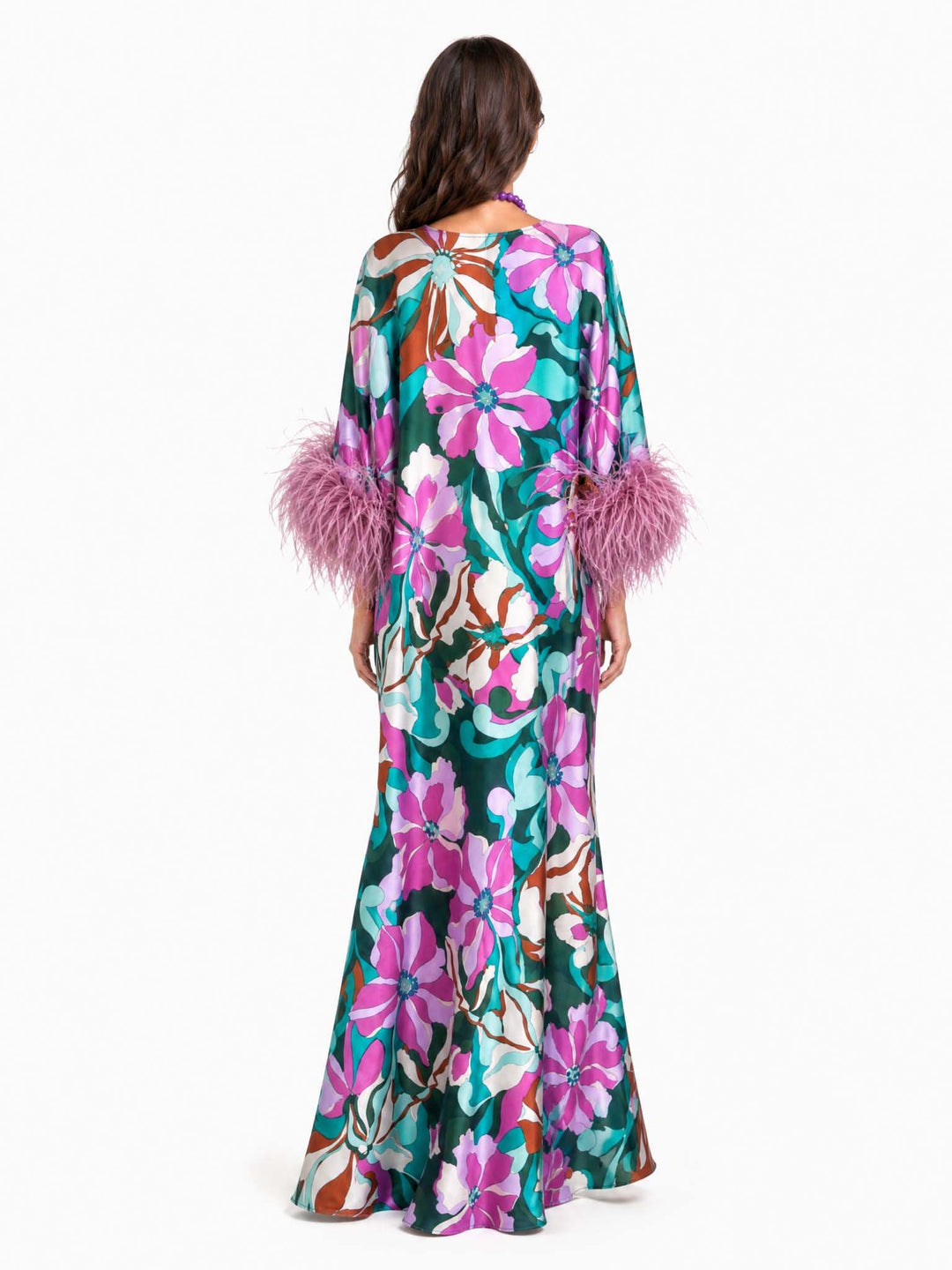 Maxi-Kleid aus satinierter Blumenstoff