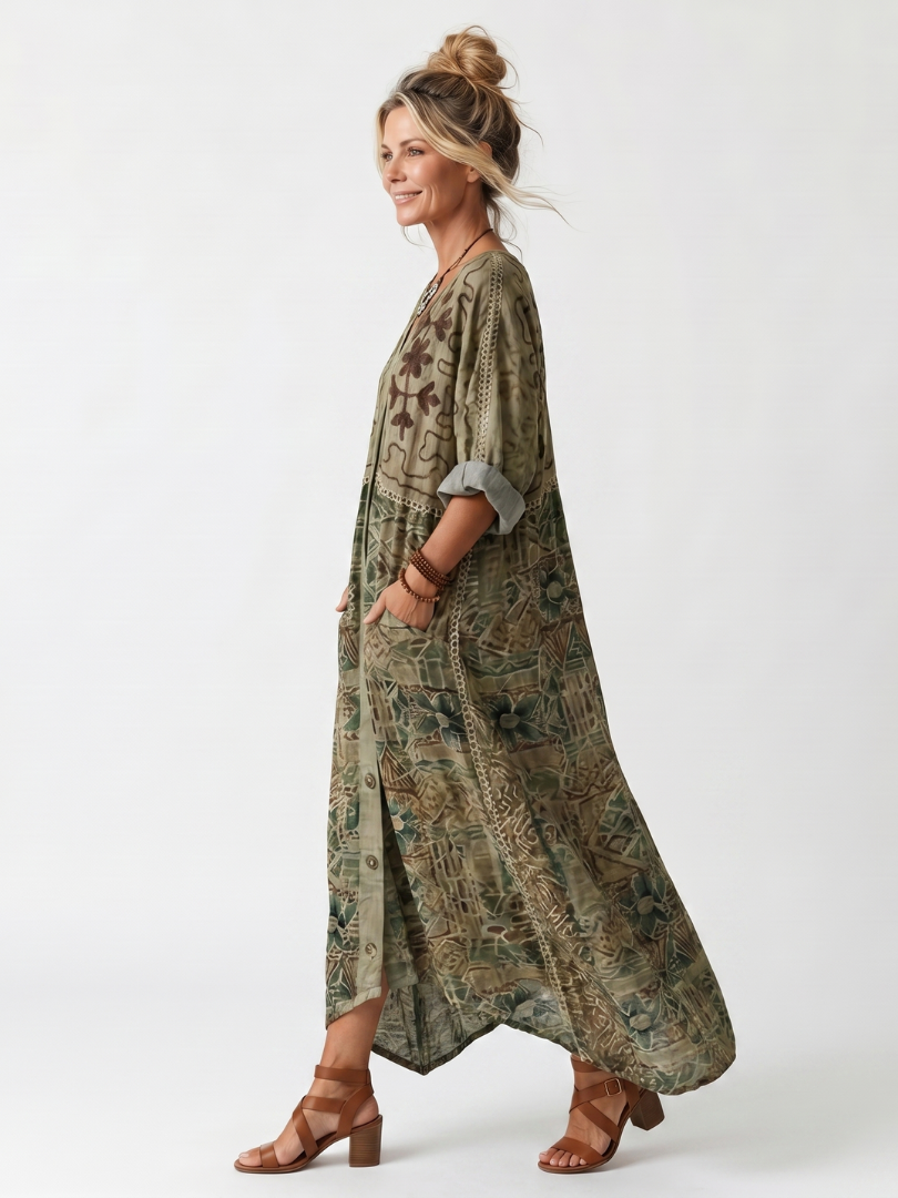 Aleta | Midi-Kleid Oversized mit Knöpfen und Taschen