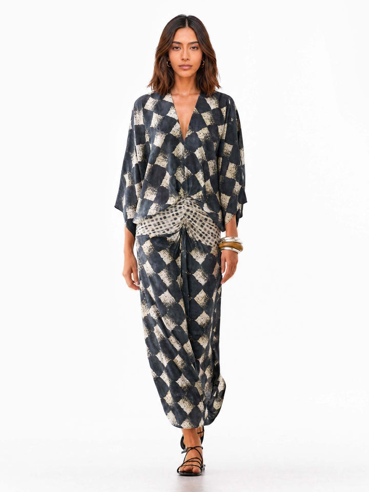 Maxi-Kimono mit abstraktem Muster