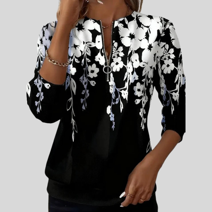 Marjolijn | Oberteil mit Blumenprint und Reißverschluss