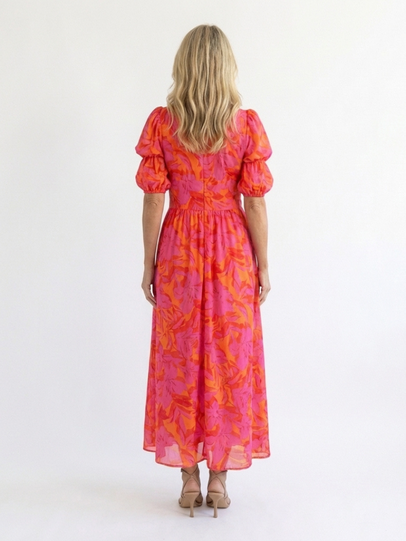 Willow | Midikleid mit V-Ausschnitt, Puffärmeln und Blumendruck
