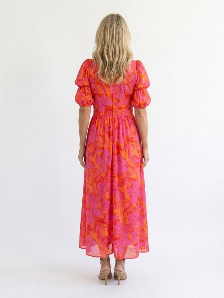 Willow | Midikleid mit V-Ausschnitt, Puffärmeln und Blumendruck