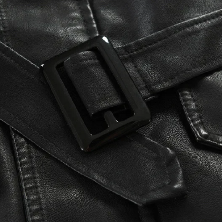 Elegante Lange Leder Bikerjacke