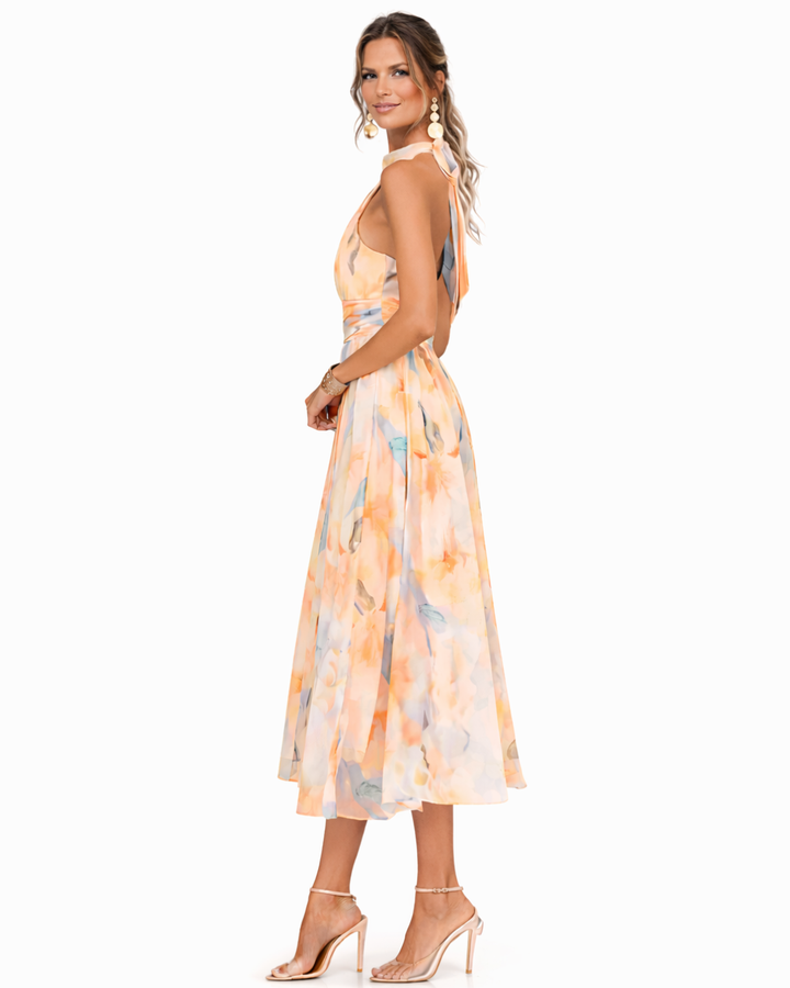 Aurora | Kleid mit Halterkragen und Aquarelldruck