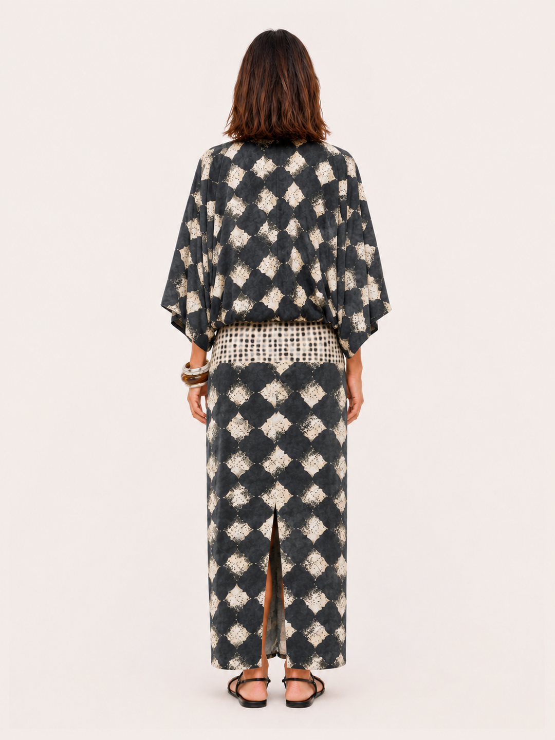 Maxi-Kimono mit abstraktem Muster