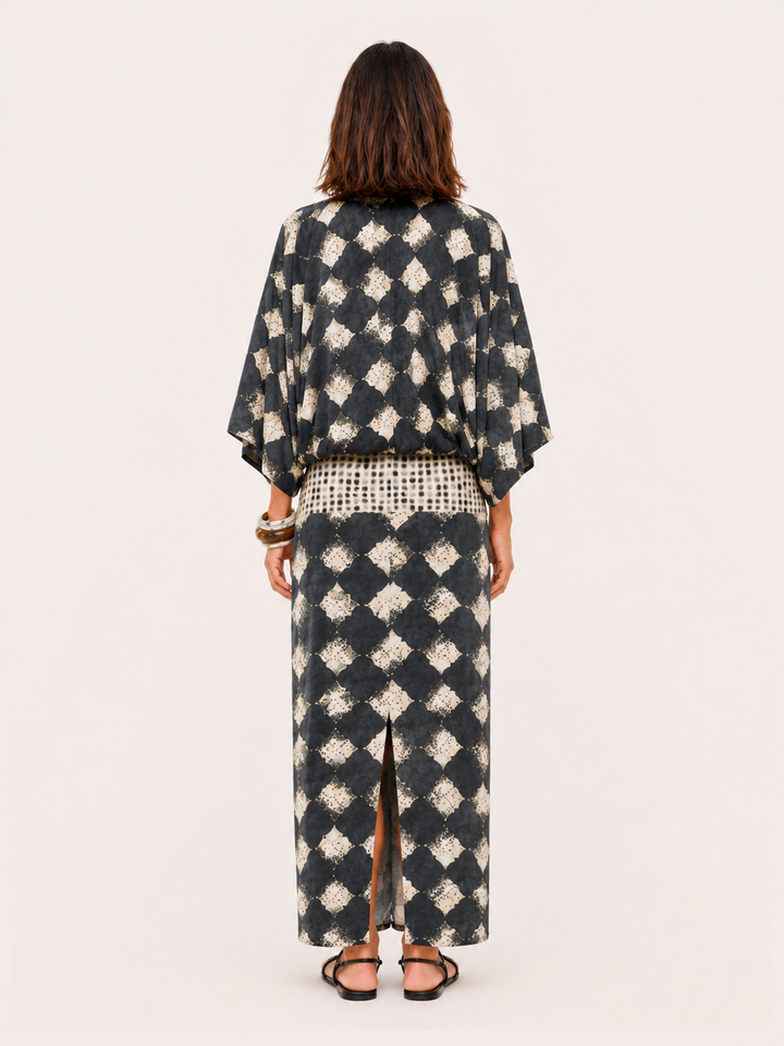 Maxi-Kimono mit abstraktem Muster
