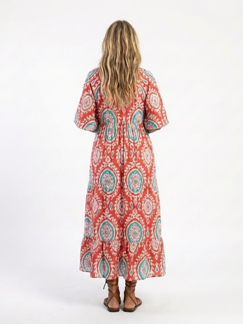 Zaria | Midikleid mit V-Ausschnitt, kurzen Ärmeln und Paisley-Druck