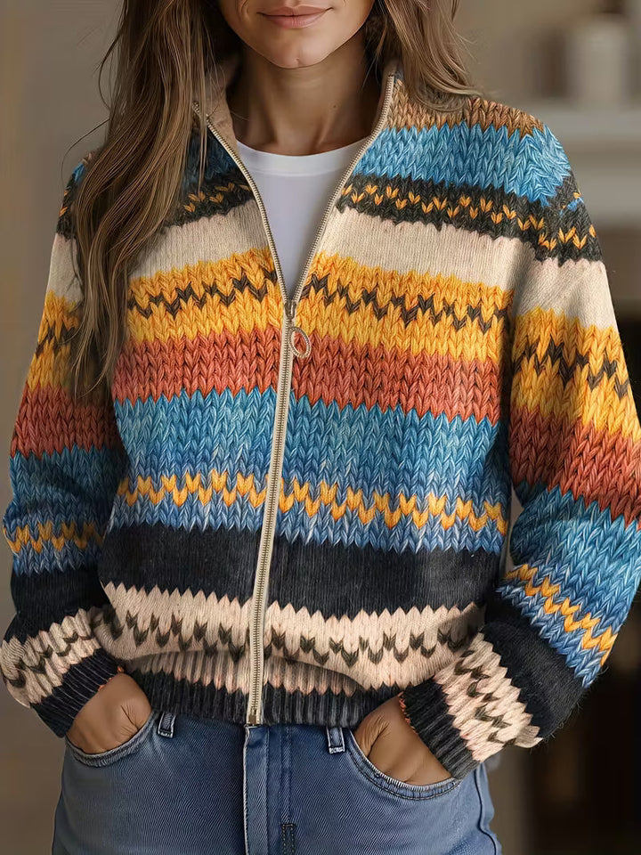 Beatrix | Zickzack gestreifter Strick-Cardigan