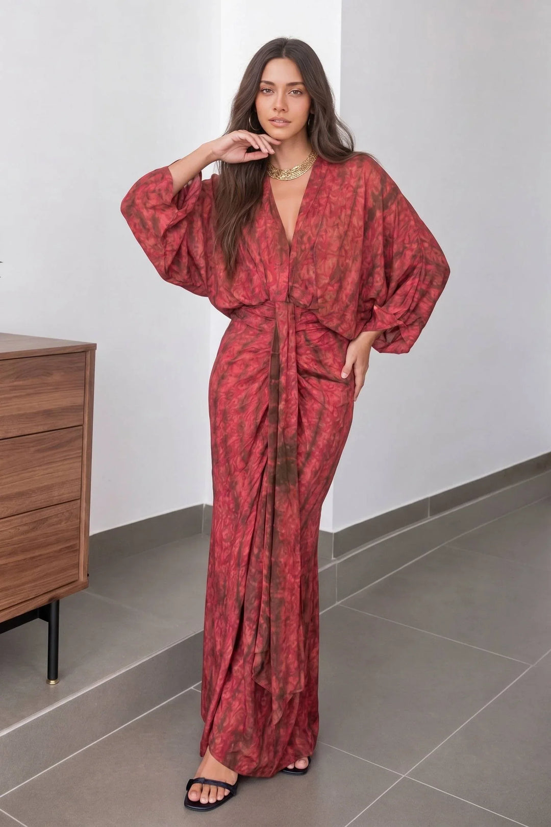 Kimono-Stil Bedruckter Morgenmantel