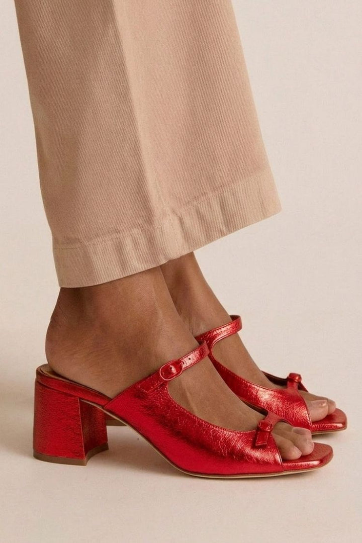 Breite Absatz Slingback Cut-Out Farbblock Gold