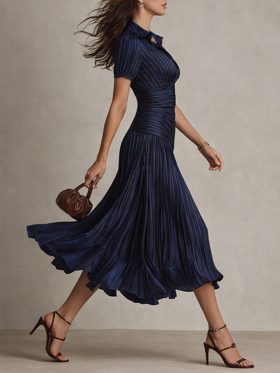 NORMA™ - RETRO GESTREIFTES SATIN-MIDIKLEID