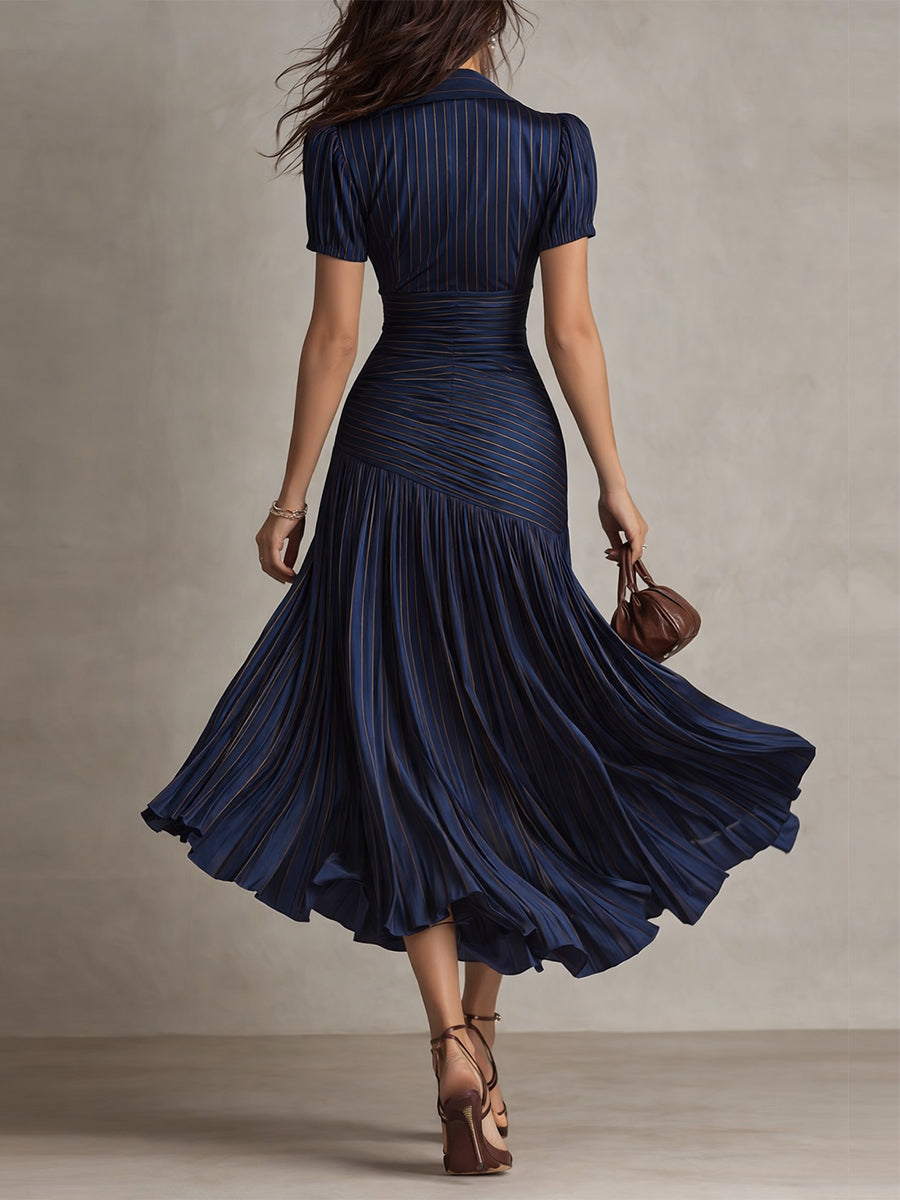 NORMA™ - RETRO GESTREIFTES SATIN-MIDIKLEID