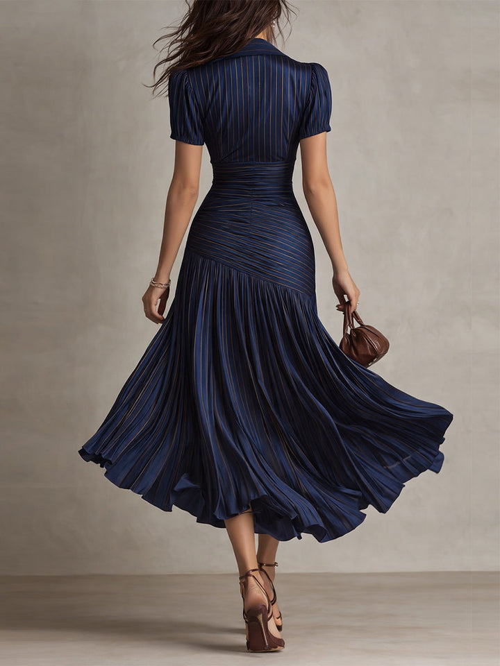 NORMA™ - RETRO GESTREIFTES SATIN-MIDIKLEID