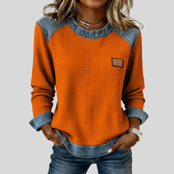 Delancine™ | Patchwork-Design Waffle Sweatshirt