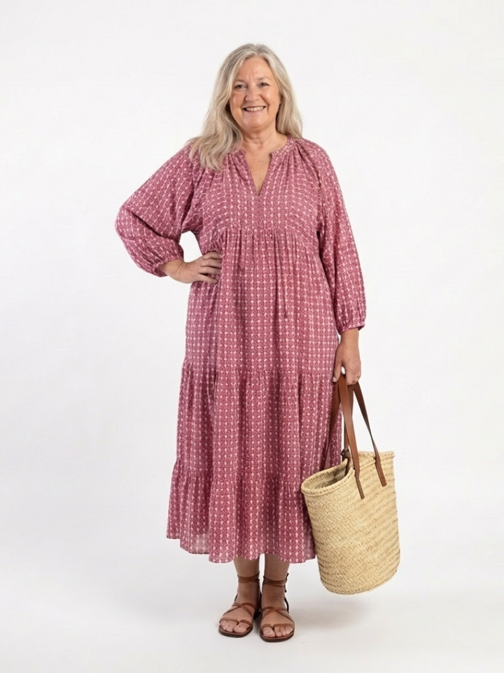 Arlette | Midikleid mit langen Ärmeln und geometrischem Druck