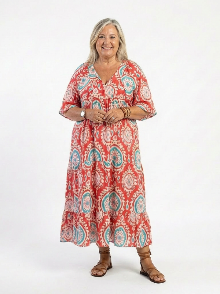 Zaria | Midikleid mit V-Ausschnitt, kurzen Ärmeln und Paisley-Druck
