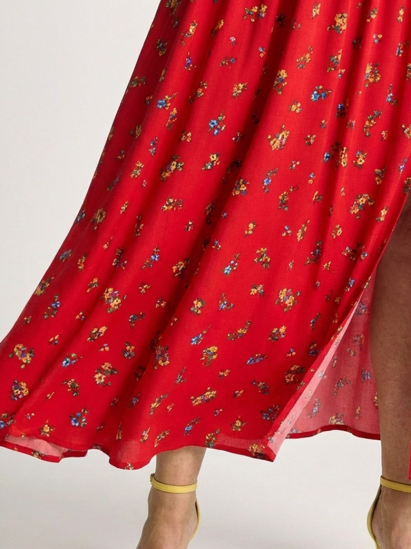 Delphine | Midikleid mit eckigem Ausschnitt, Puffärmeln und Blumendruck