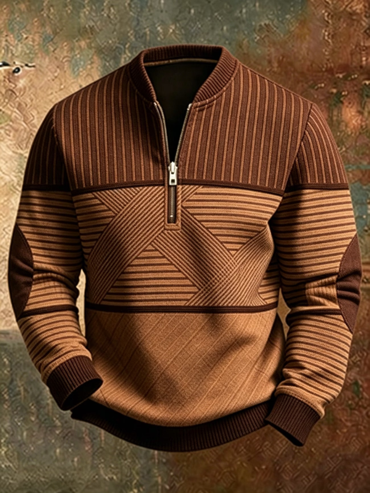 Viktor Herrenpullover mit halbem Reissverschluss in Braun