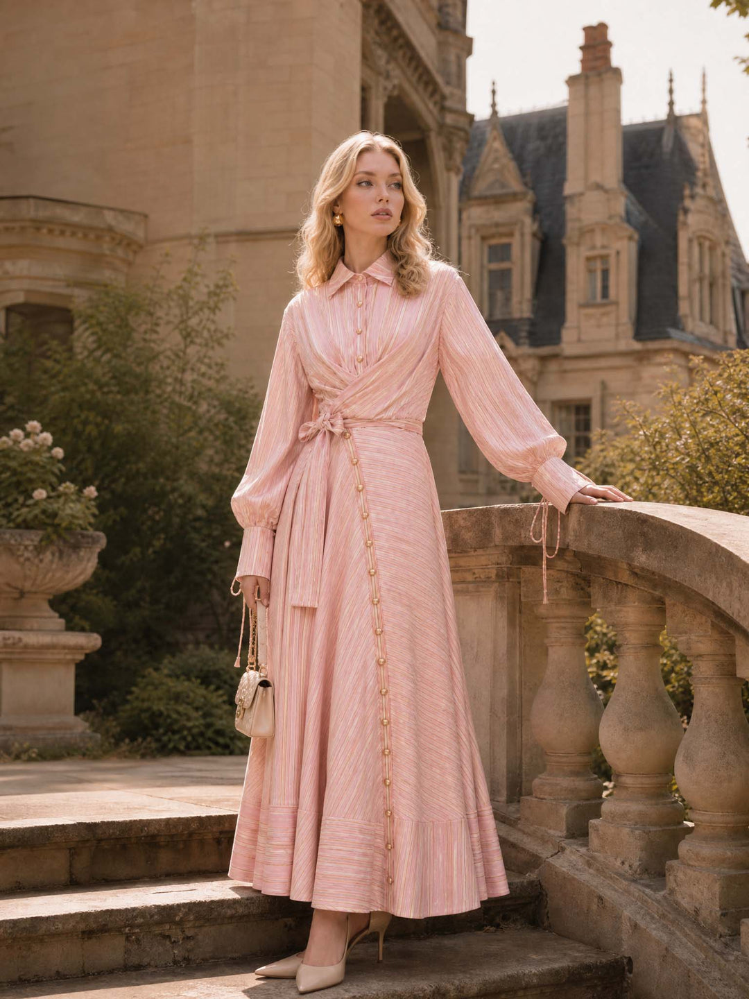 Maxikleid in Rosa mit Gürtel