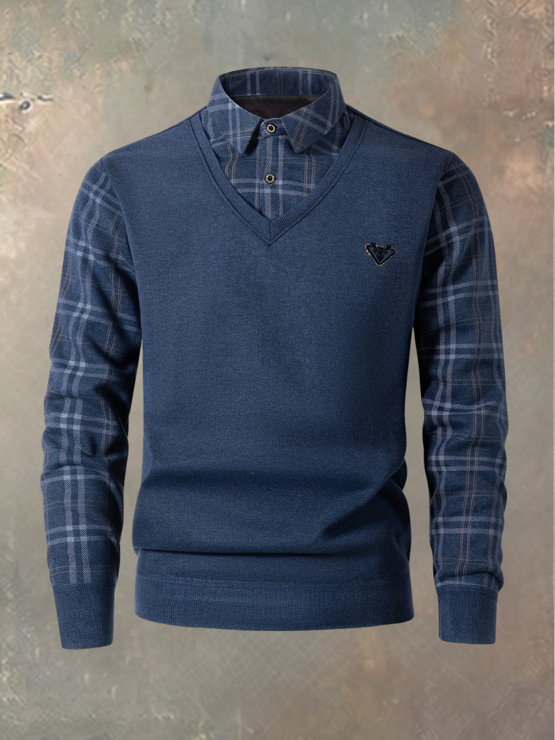 Ruben 2-in-1-Herrenpullover mit Hemdkragen in Blau