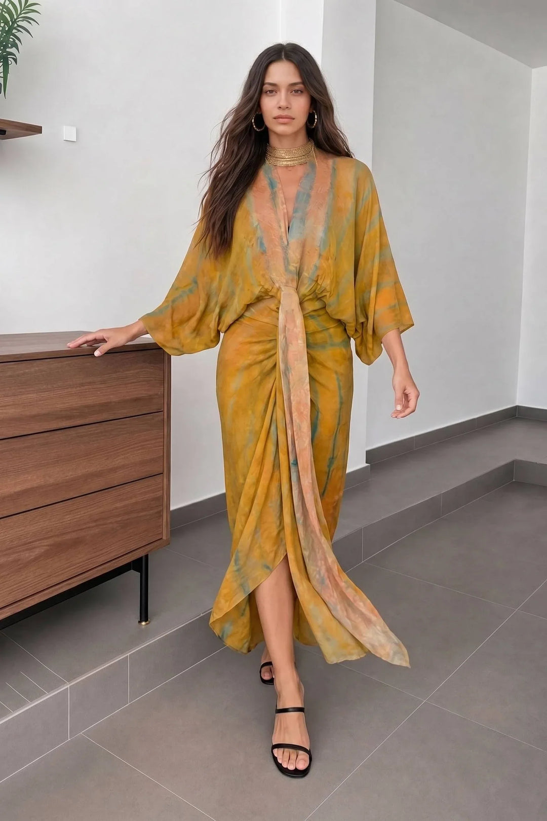 Kimono-Stil Bedruckter Morgenmantel