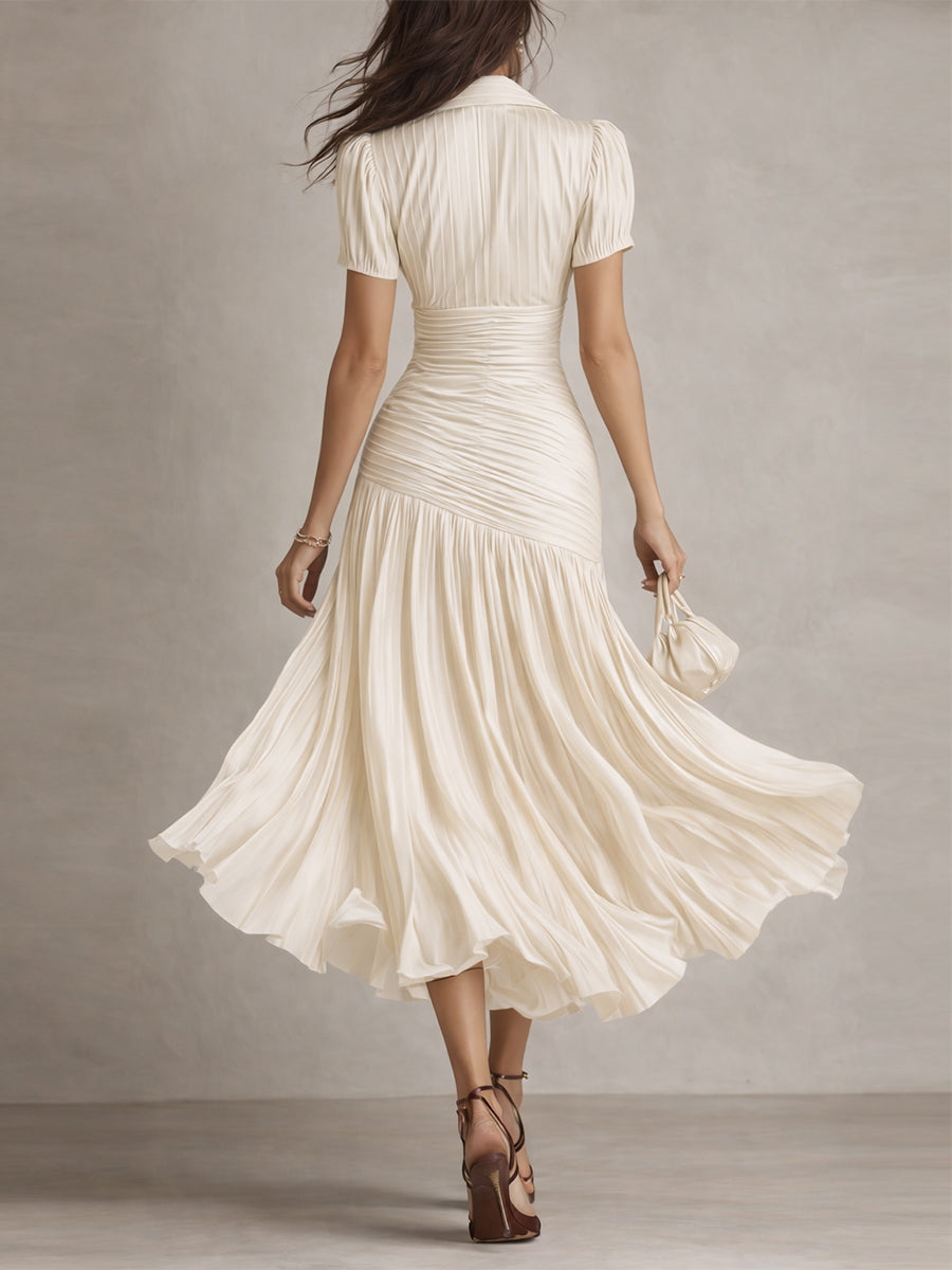 NORMA™ - RETRO GESTREIFTES SATIN-MIDIKLEID
