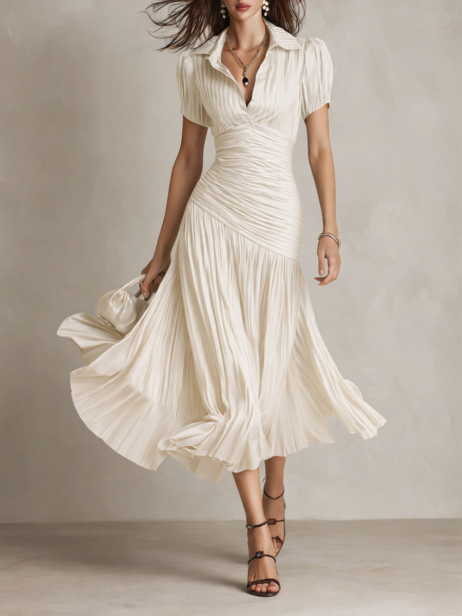 NORMA™ - RETRO GESTREIFTES SATIN-MIDIKLEID