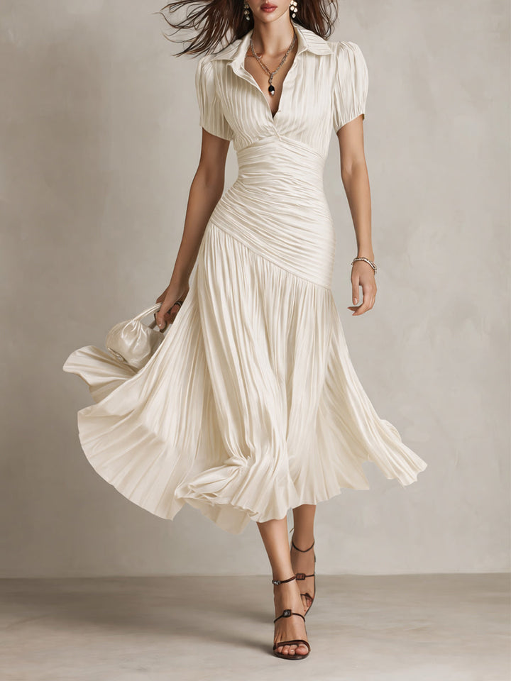 NORMA™ - RETRO GESTREIFTES SATIN-MIDIKLEID