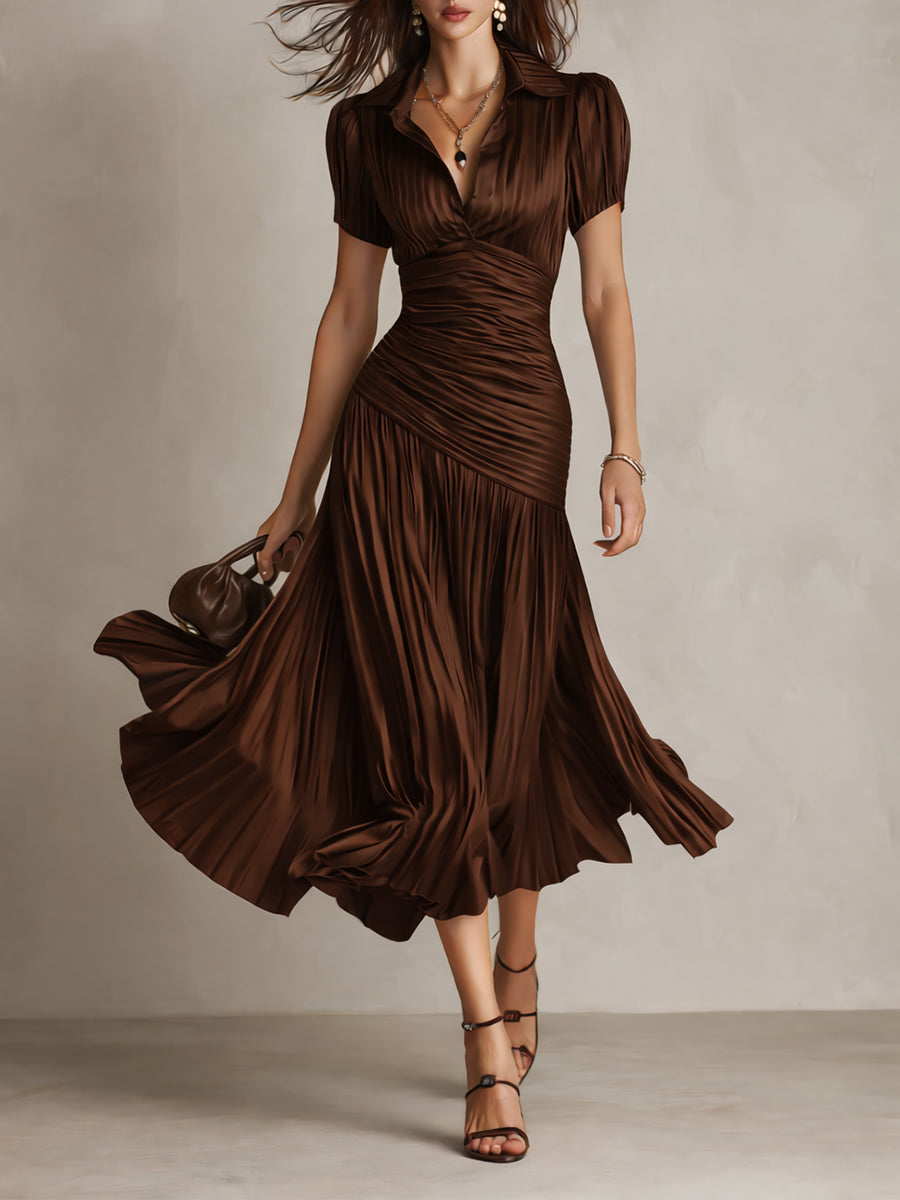 NORMA™ - RETRO GESTREIFTES SATIN-MIDIKLEID