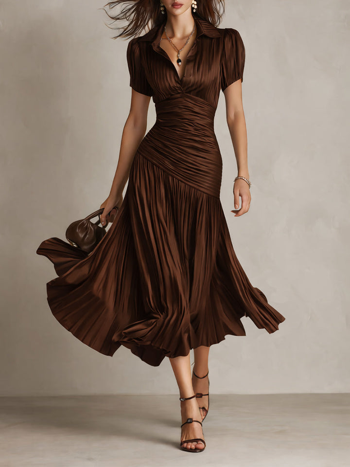 NORMA™ - RETRO GESTREIFTES SATIN-MIDIKLEID