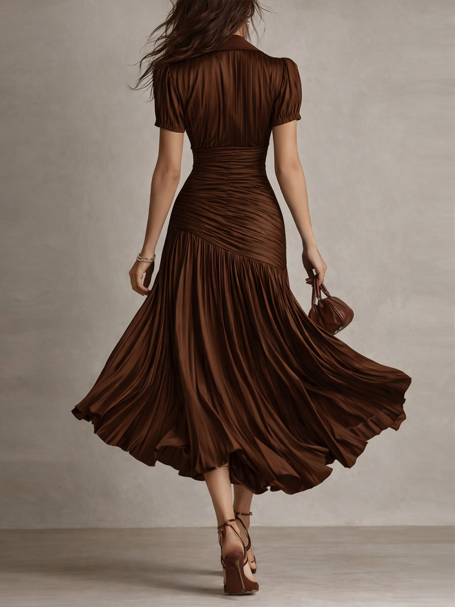 NORMA™ - RETRO GESTREIFTES SATIN-MIDIKLEID
