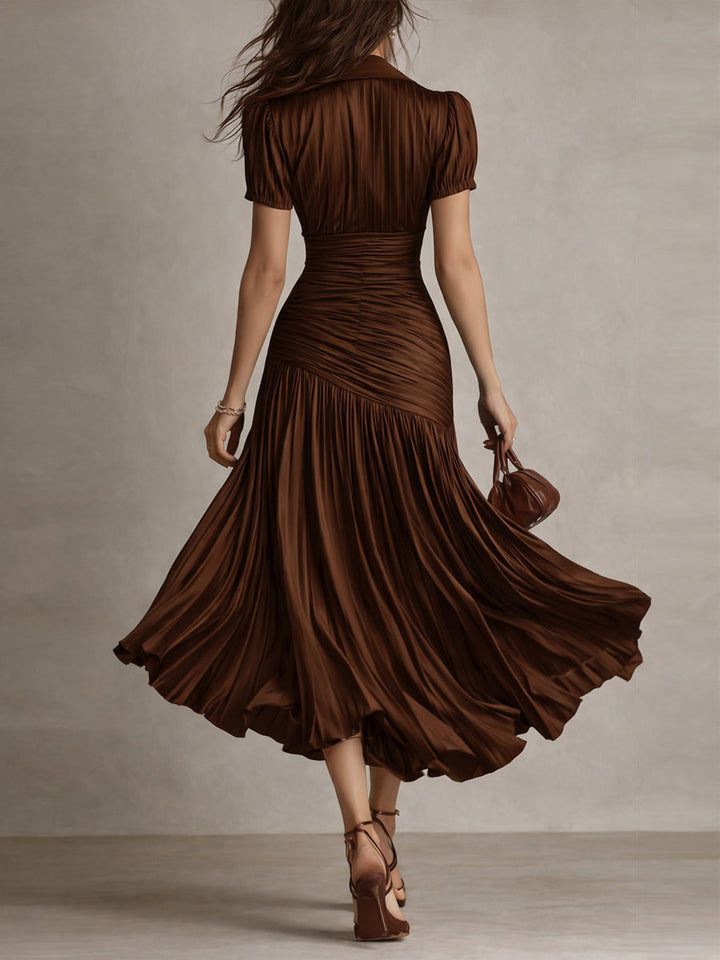 NORMA™ - RETRO GESTREIFTES SATIN-MIDIKLEID