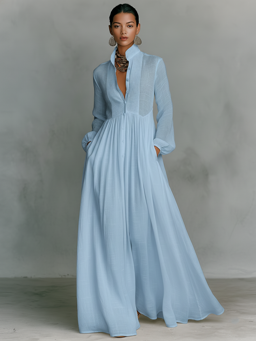 GLORIA™ - LEINEN PATCHWORK-MAXIKLEID