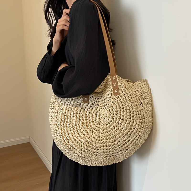 Lisa | Runde Tasche aus geflochtenem Stroh - Beige