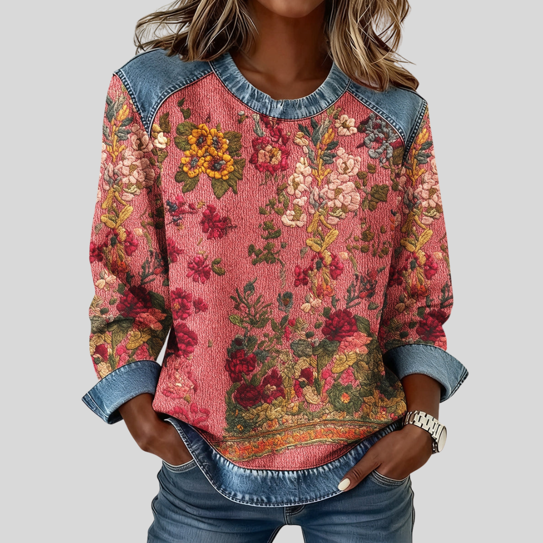 Orabelle™ | Sweatshirt mit floralem Druck und Denim-Details