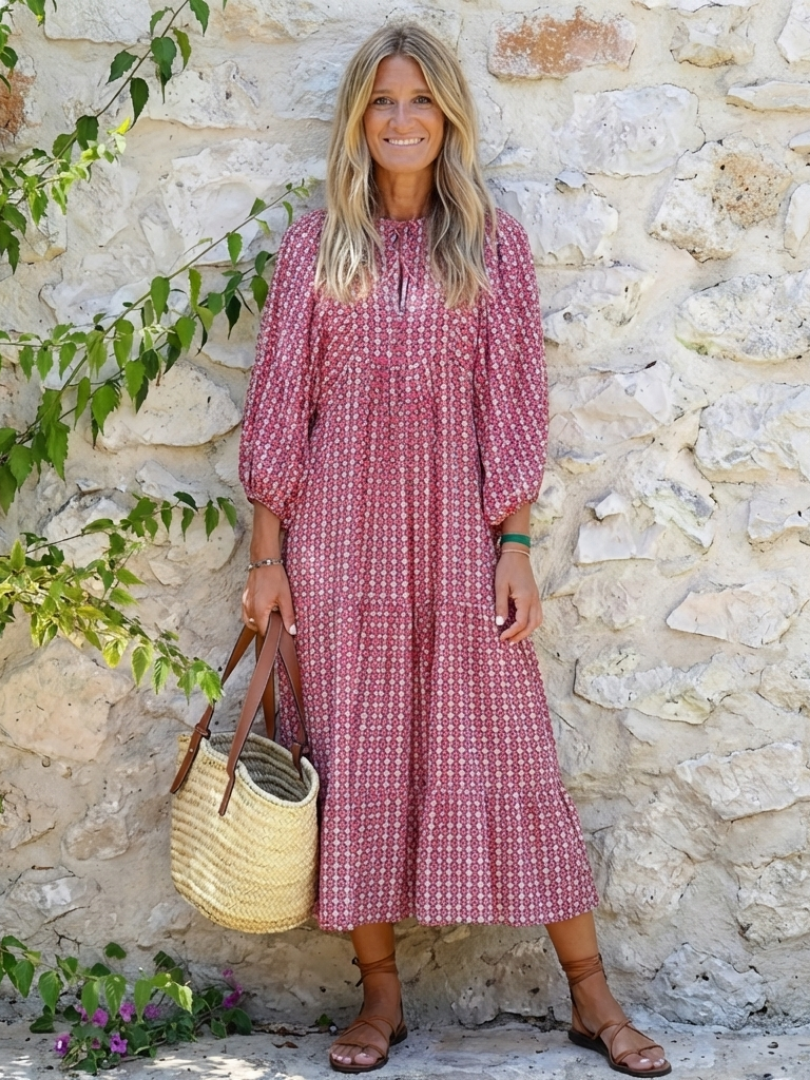 Arlette | Midikleid mit langen Ärmeln und geometrischem Druck