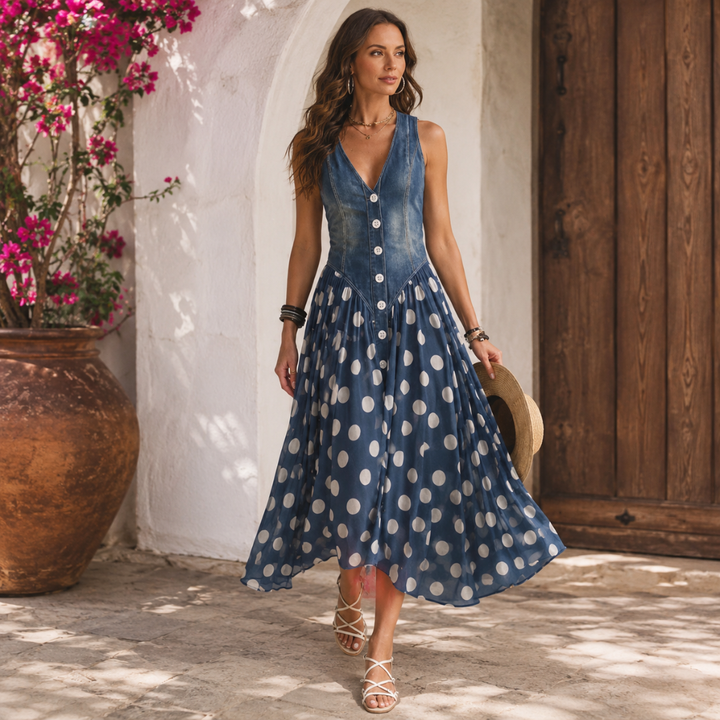 Bianca | Midi-Chiffonkleid mit Polka-Dot-Muster