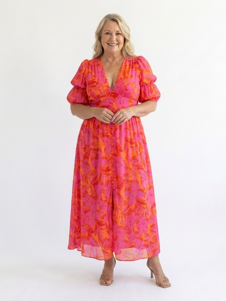 Willow | Midikleid mit V-Ausschnitt, Puffärmeln und Blumendruck
