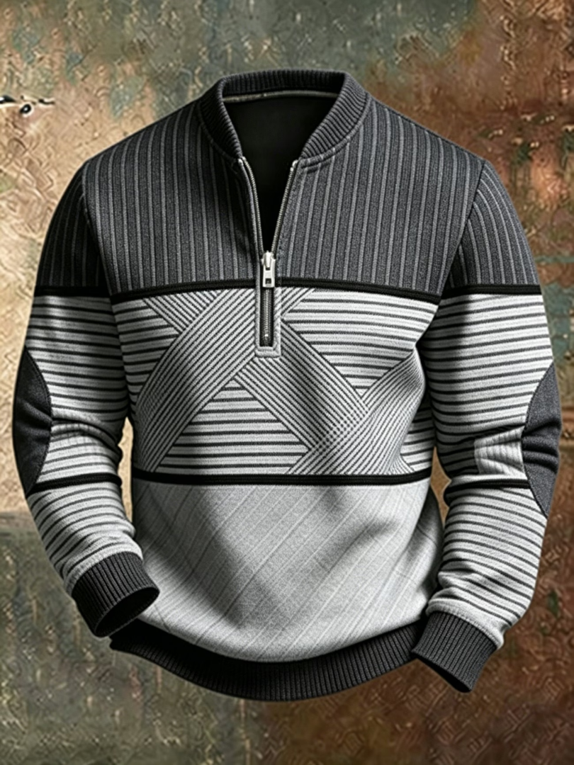 Viktor Herrenpullover mit halbem Reissverschluss in Grau