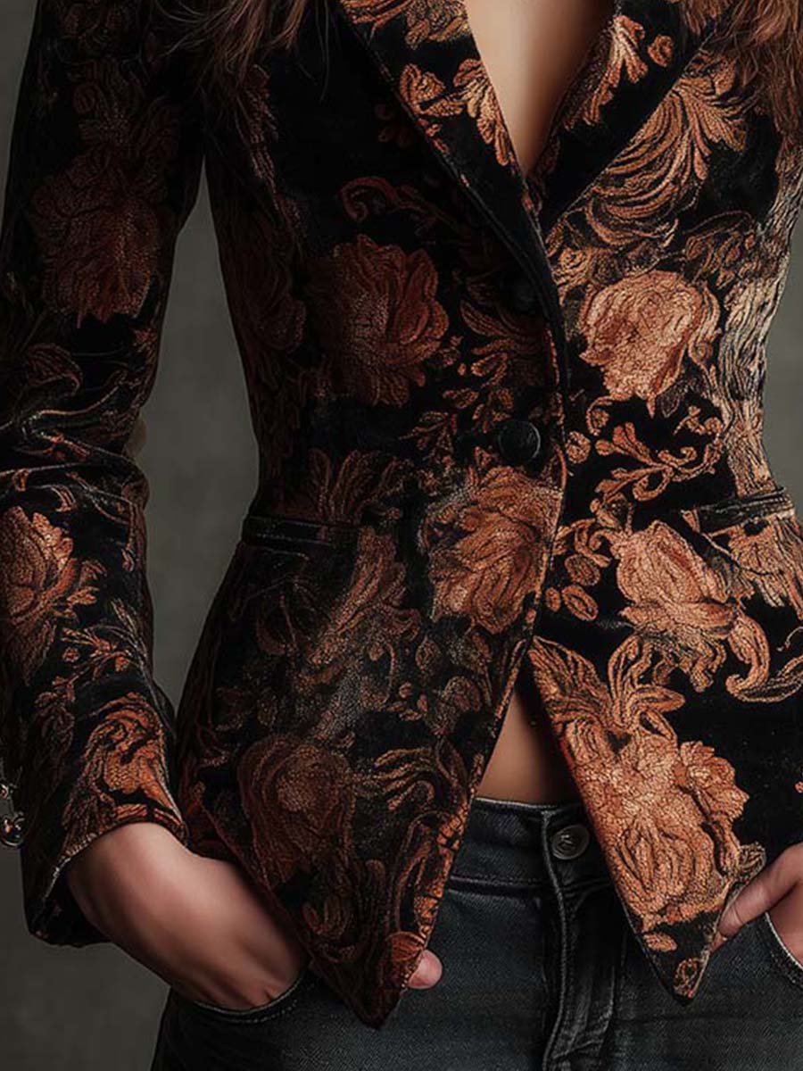Bertille | Blazer Tailleur mit Blumenmuster in Schwarz und Bronze