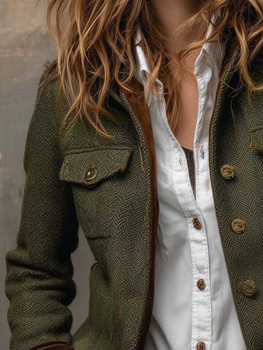 Honorine | Blazer Vintage Chevrons mit Kontrastbesatz