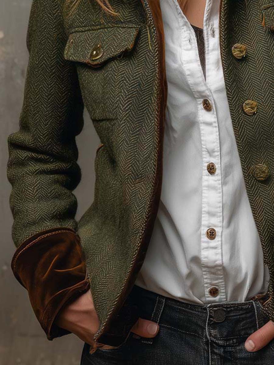 Honorine | Blazer Vintage Chevrons mit Kontrastbesatz